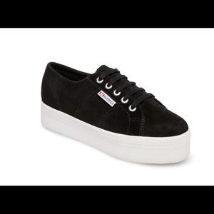 Black suede Superga platform sneakers
